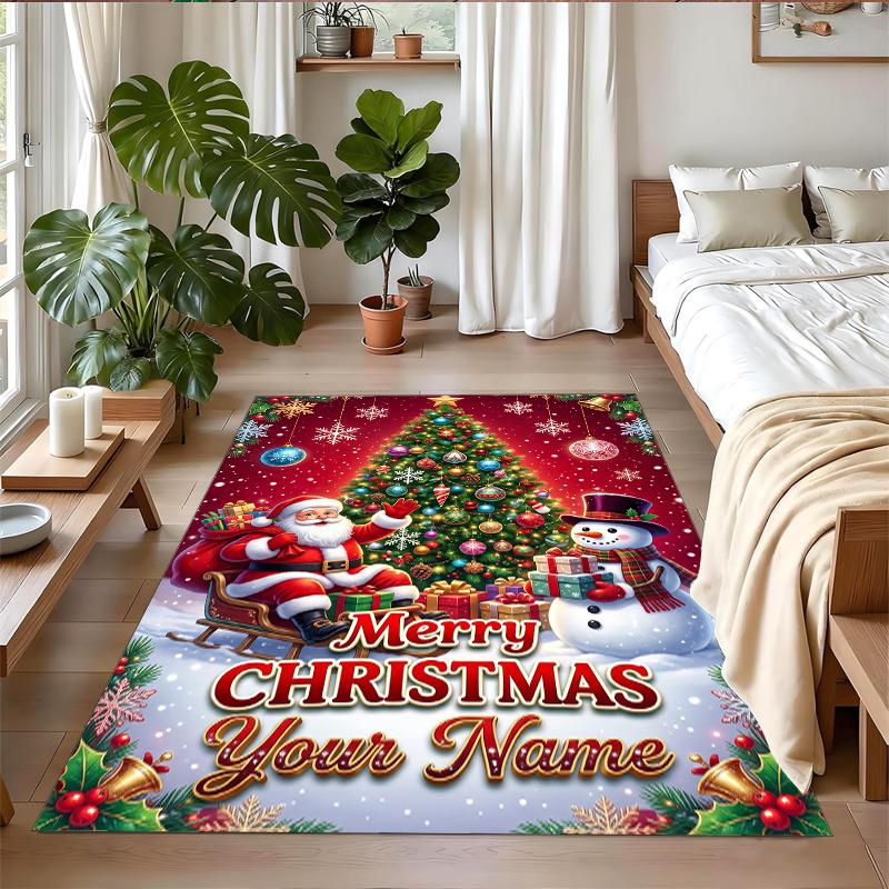 Christmas Custom Name Printed Square Area Rug Soft Non Slip Floor Carpet For Bedroom Holiday Gift