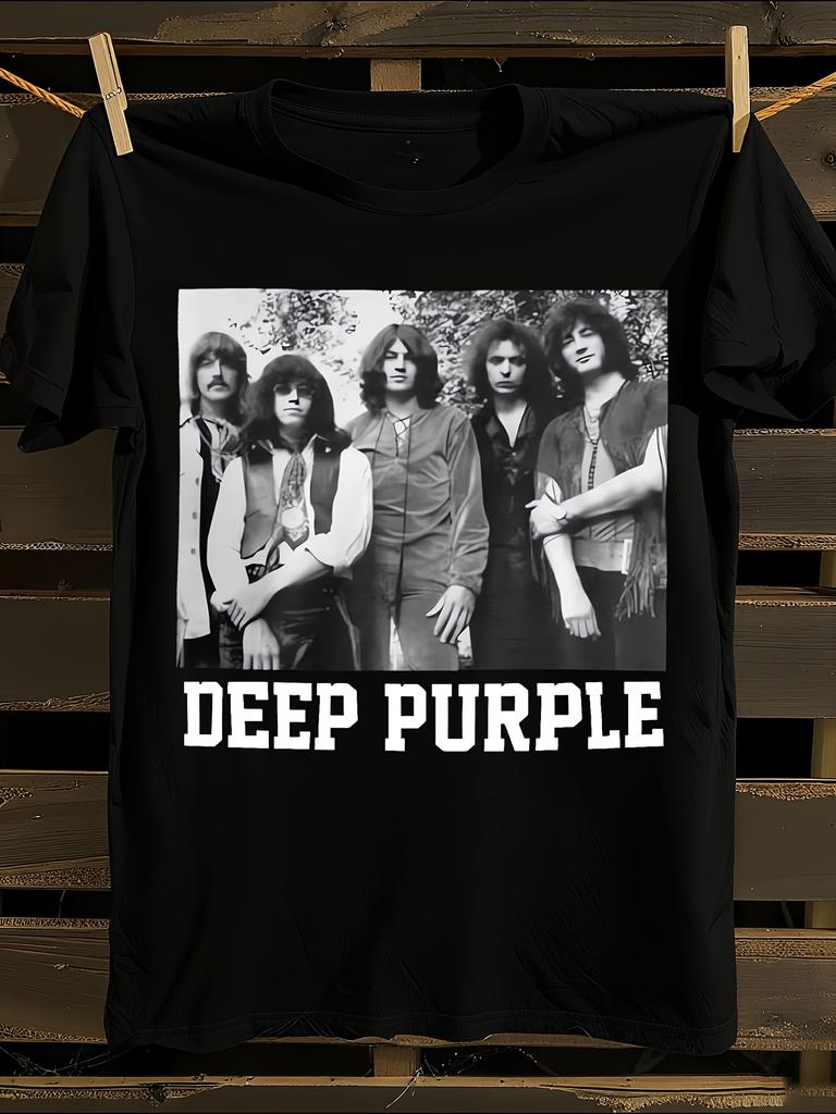 Deep Purple Official Logo & Band Member Print T-Shirt Mens Tshirt Womens Tshirts with Letters Print Short Sleeves T-Shirt Casual Street Tee Shirt Top