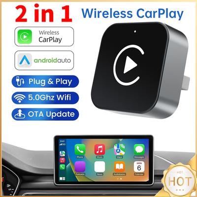 Новый беспроводной адаптер 2-в-1 CarPlay Android Auto, USB-донгл, умная мини-AI-коробка, Plug & Play, Автоматическое быстрое подключение для iPhone Android