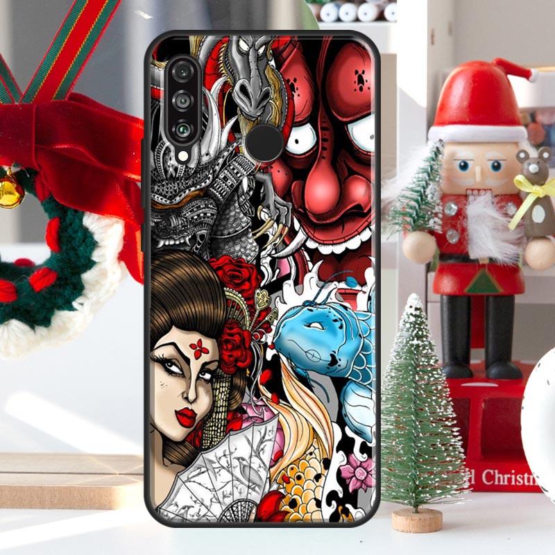 Japanese Oni Hannya Demon Mask For Huawei Nova 9 10 SE 11 Pro Y60 Y70 Y90 Y61 Y91 Y72 Y73 12i 11i 8i P20 P30 P40 Lite Case