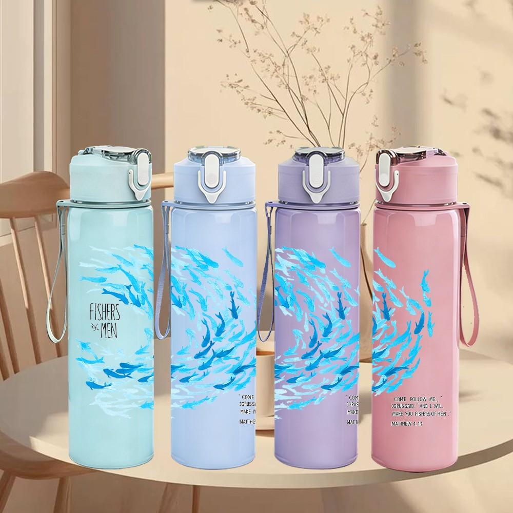 1 шт. Синяя Волна Океана Арт 750 мл Цветная Пластиковая Спортивная Бутылка для Воды Герметичная Крышка с Откидной Соломкой Подходит для Спорта, Офиса, Домашнего Использования