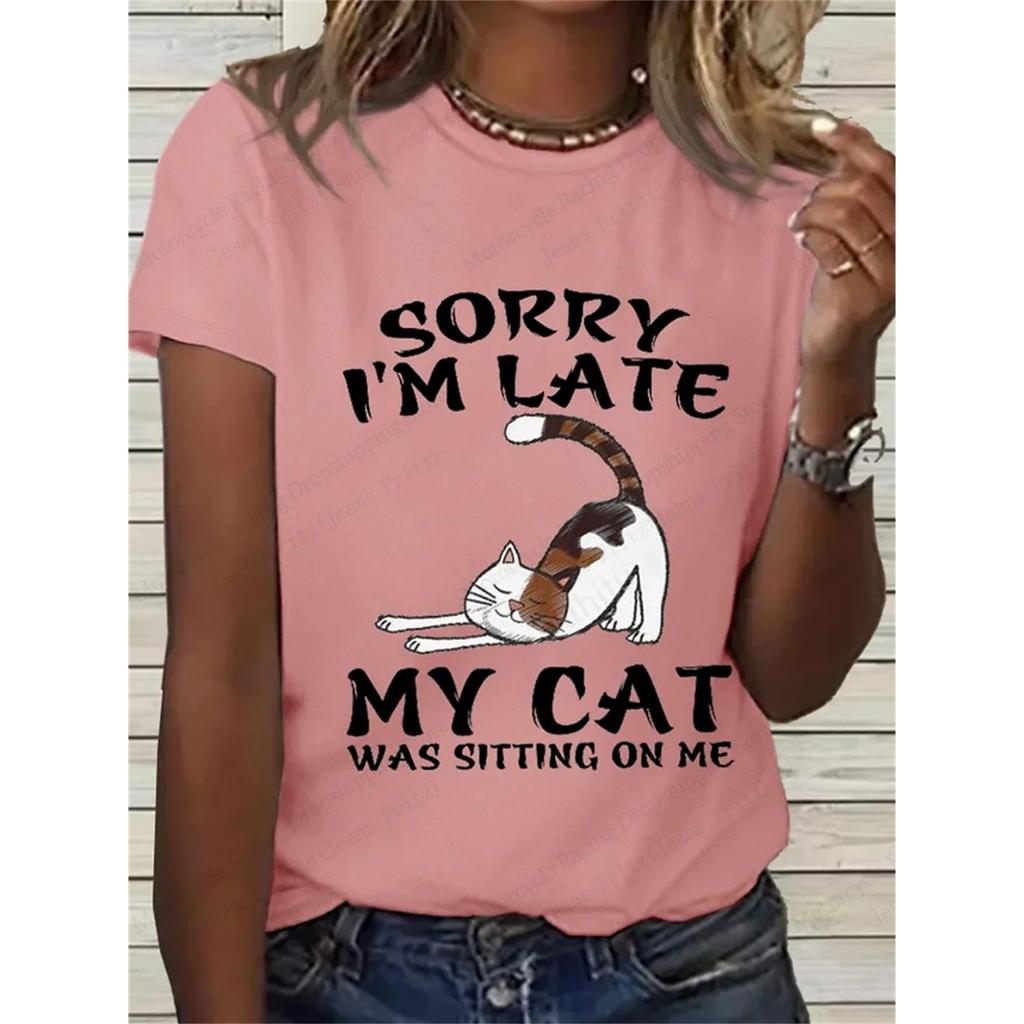 Летний женский топ с милым 3D-принтом кота, женская модная футболка с круглым вырезом и коротким рукавом, топы с изображением животных, футболки, одежда Y2k