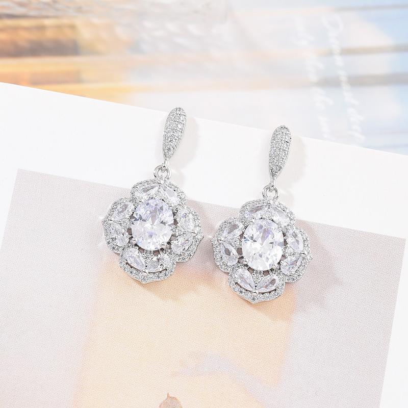 Light Luxury Fashion Temperament Full Diamond Earrings 925 Silver Needle Earrings Inlaid With Zircon Earrings, Multi-Color