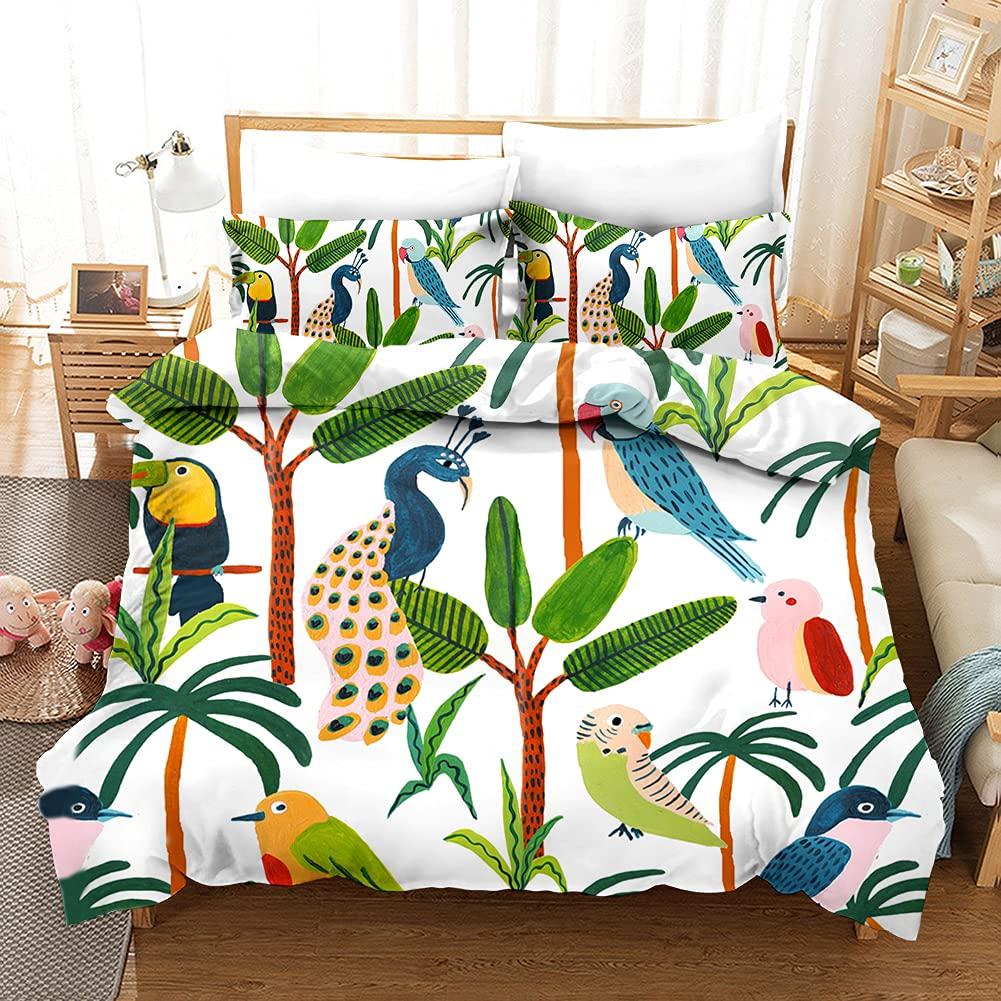 Palm Leaves Comforter Cover Duvet Cover Tropical Leaves Bedding Collection Quilt Cover For Men Women White 3 Pcs Queen King Size