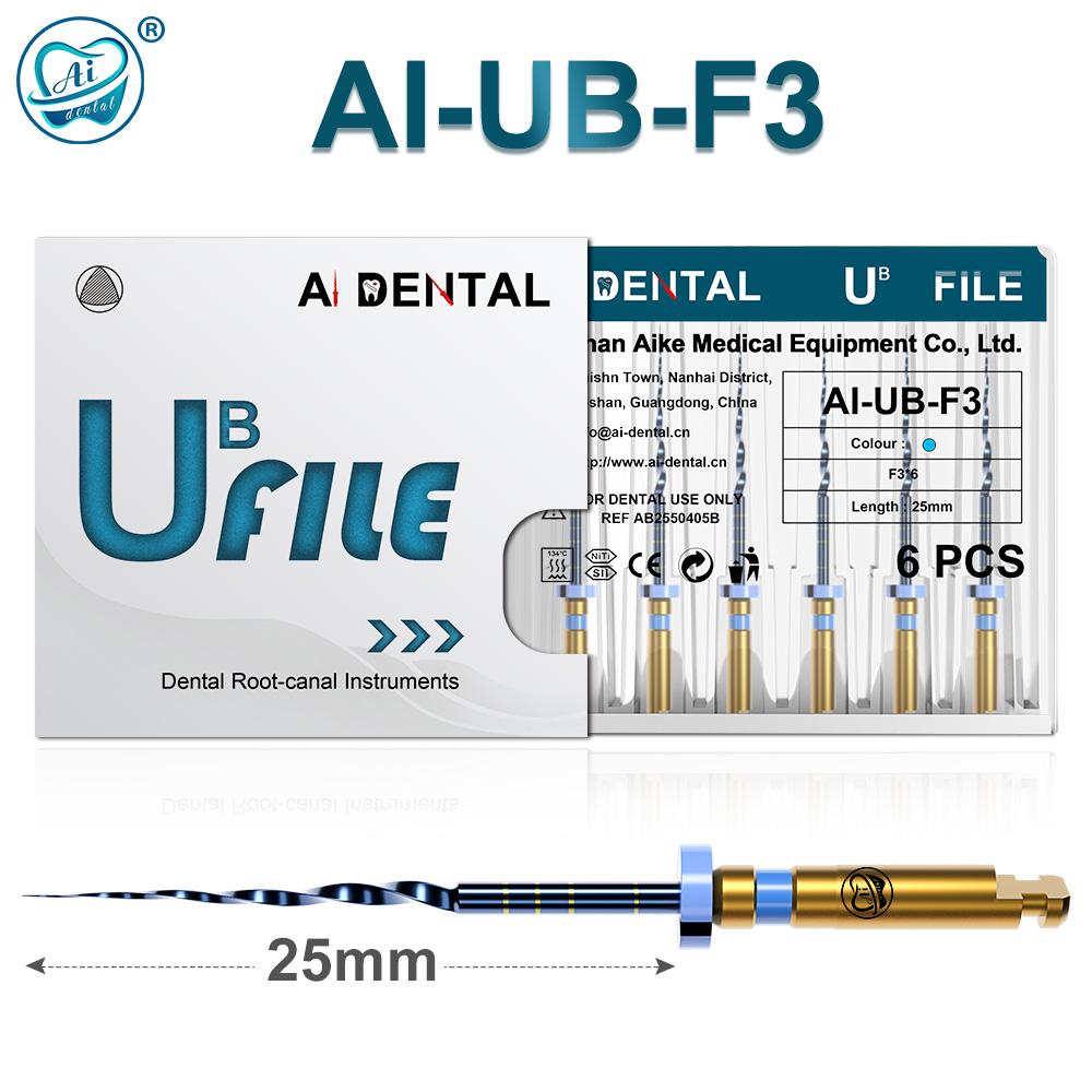 Файл для корневых каналов AI-UB, 6 шт., 25 мм, Ultimate Blue Prebend, треугольное сечение, переменная конусность, непрерывное вращение по часовой стрелке для лечения
