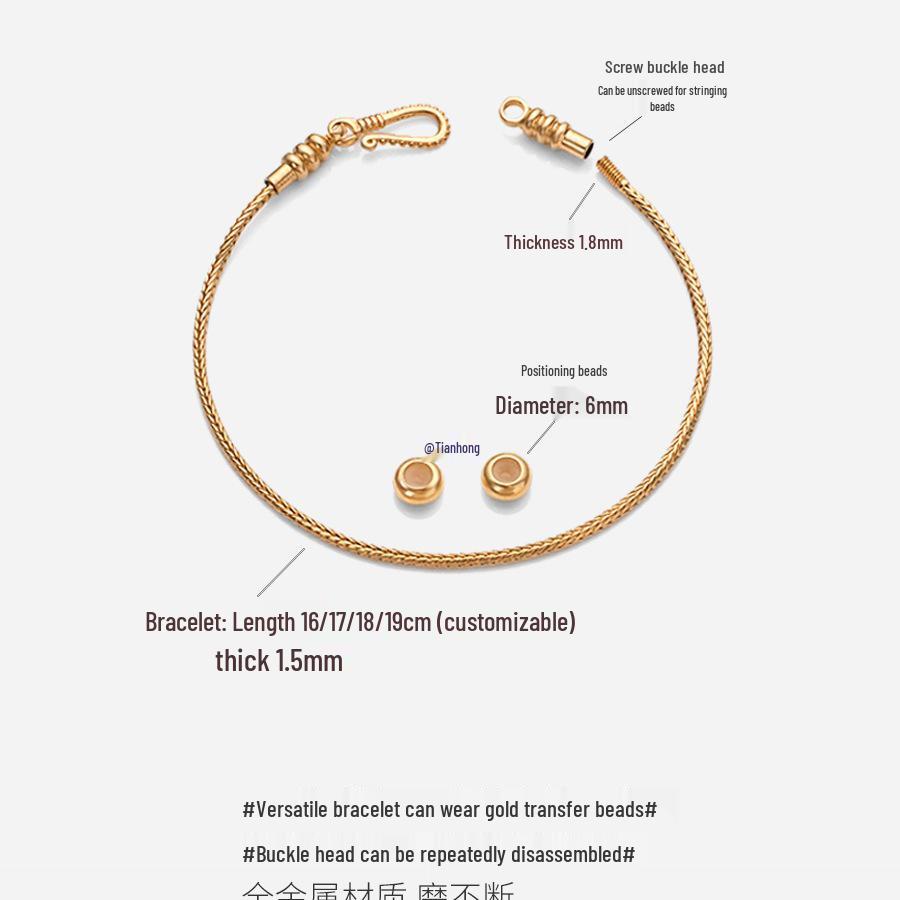 Versatile Gold-Plated Copper Beaded Bracelet with Lucky Beads and Wrap-Around No-Tie Design