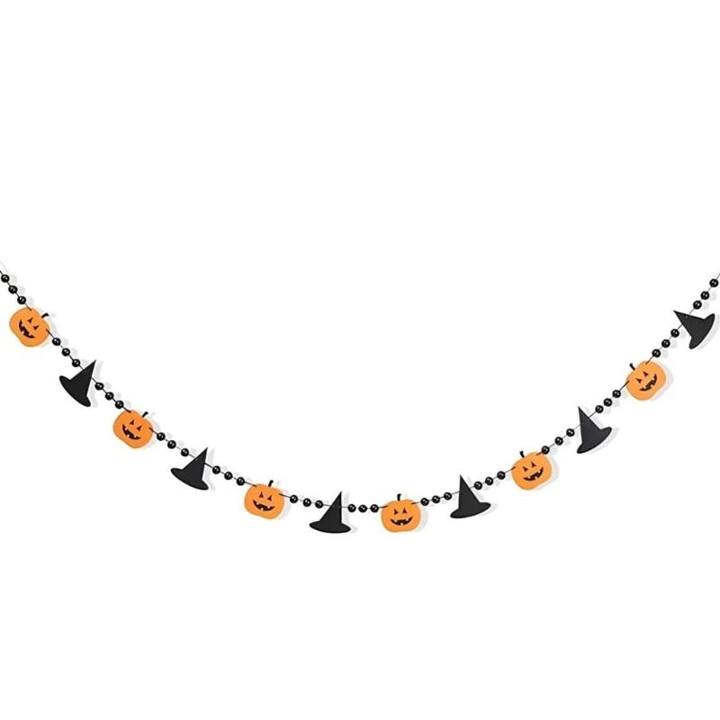 Reusable Felt Bunting Flags Handmade Witch Hat and Pumpkin Banners Halloween Decorations For Indoor Outdoors