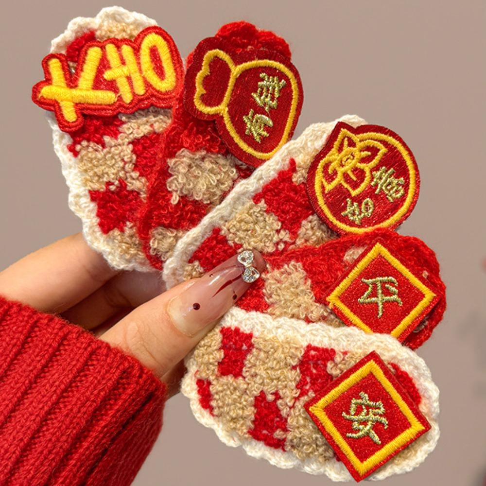 Plush Character Fortune Hairpin Lucky Chinese New Year Barrettes Fashion Red Hair Clips Gift