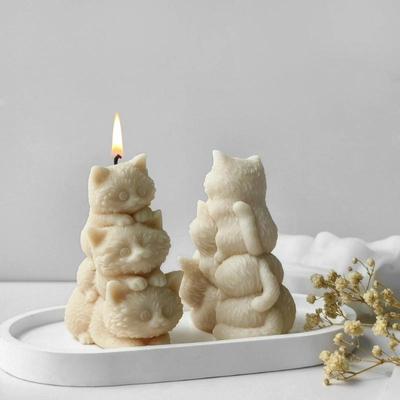 DIY Animal Three Kittens Silicone Mold Stacking Cats Cute Aroma Candle Гипсовые украшения Формы для ароматерапии автомобиля