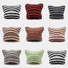 Осенне-зимняя шерстяная шапка в полоску с изображением японского дьявола, теплая вязаная шапка-пуловер с ушками кошки, зимняя шапка