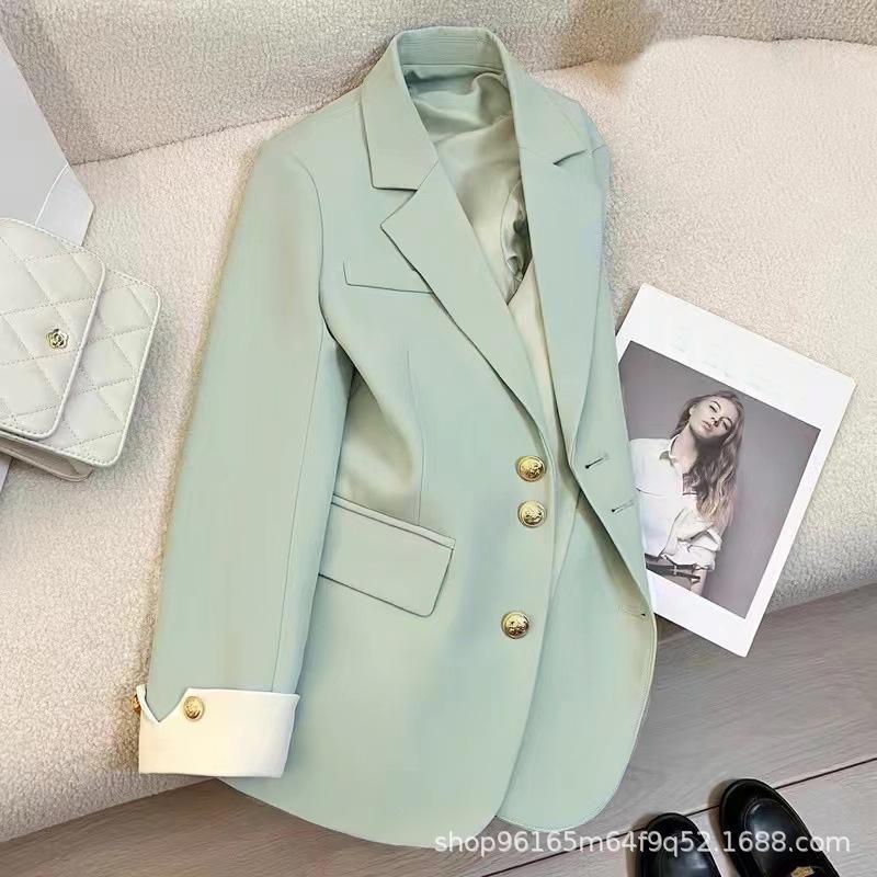 Женский пиджак свободного кроя зеленого цвета 2024 года для профессионального костюма — маленькая коллекция, весна и осень