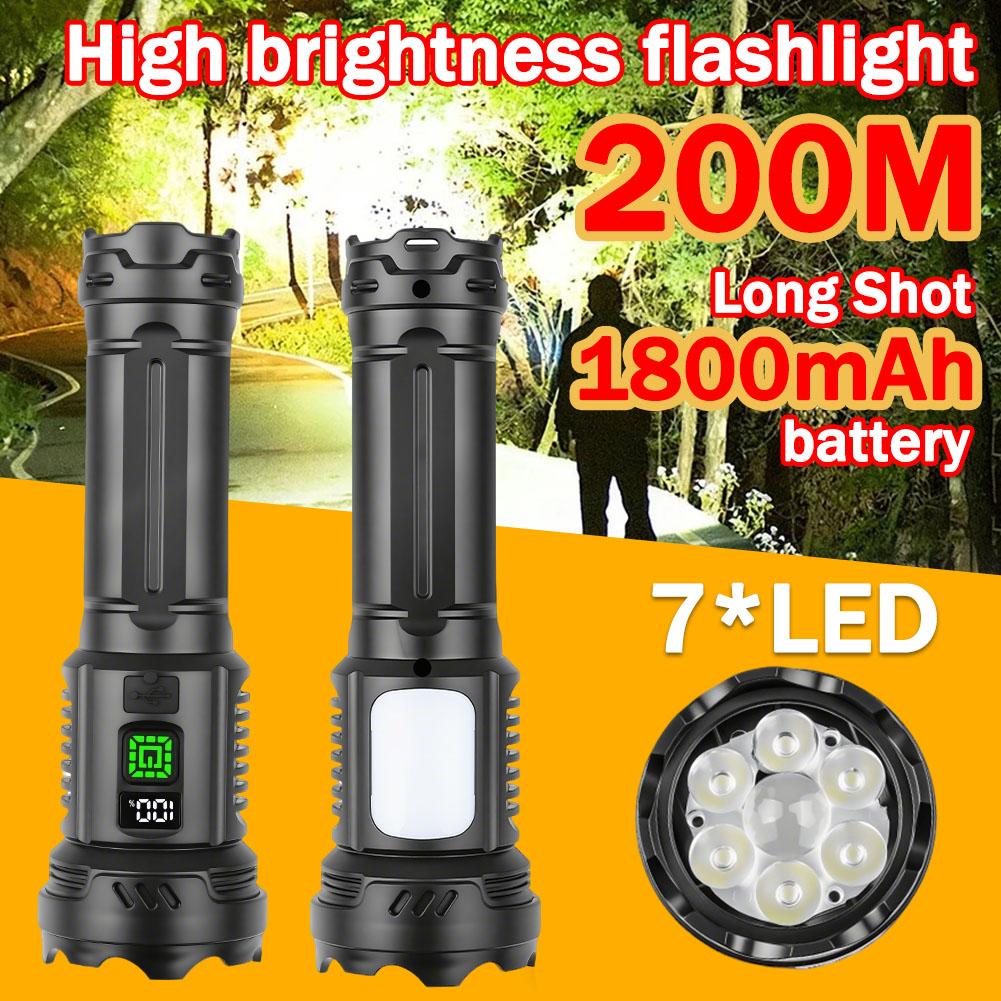 1800 мАч 7 * светодиодный фонарик с зарядкой Type-C, девять режимов, водонепроницаемый с боковыми огнями, наружное освещение, фонари для походов, фонари для кемпинга, патрульные фонари