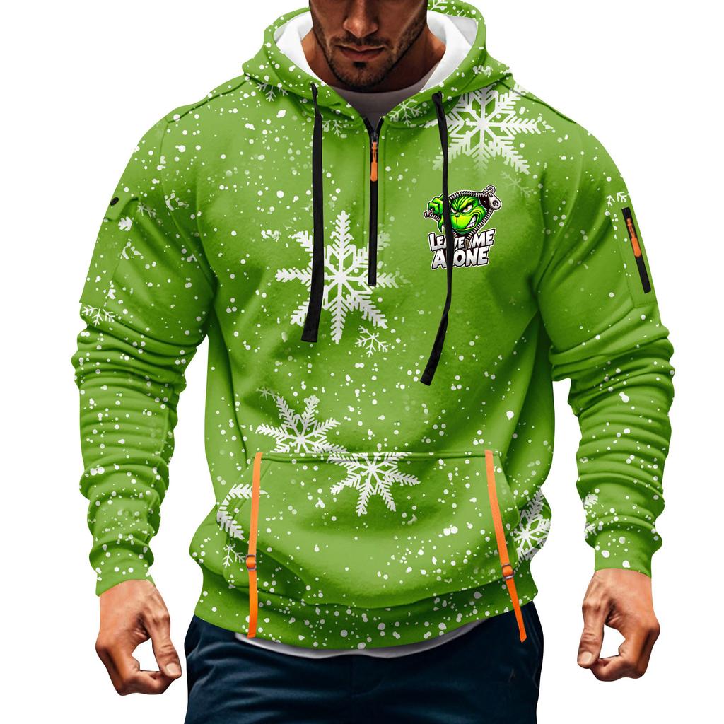 Men's Christmas Print Hooded Half-Zip Casual Sports Sweatshirt