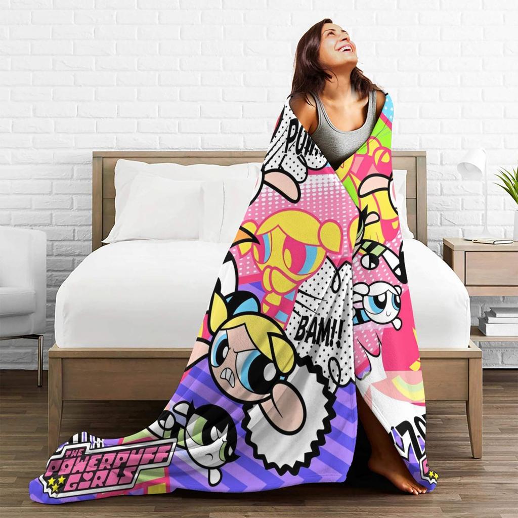 The Powerpuff Girls Flannel Blankets Soft Warm Bedding Throws for Couch Chair Decorative Funny Bedspread Sofa Bed Cover