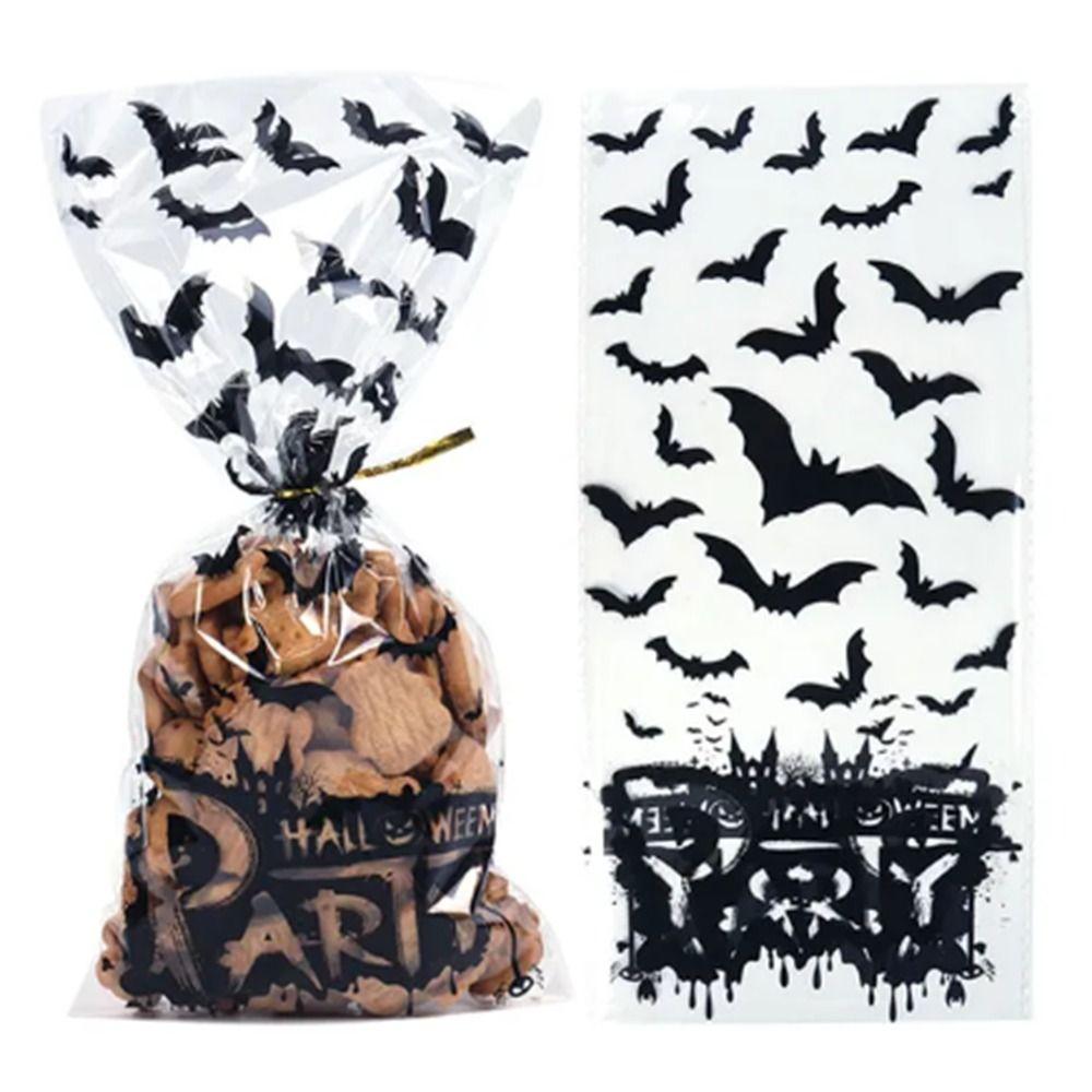 50pcs/pack Bat Pattern Dessert Packaging Bag With Ties Gift Bags Halloween Candy Bags Home