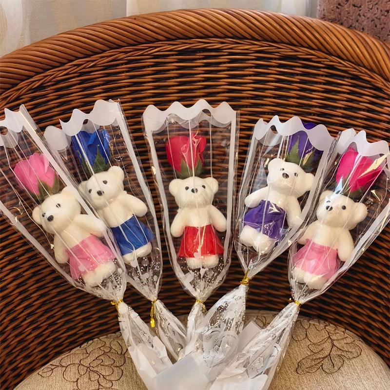 1/5pcs Artificial Rose Flowers Cartoon Scented Flower Soap Roses Mother's Day Bear Soap Bouquet Wedding Home Decorations
