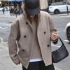 Элегантное теплое однотонное шерстяное укороченное пальто для женщин, шикарная двубортная куртка с длинными рукавами и воротником-стойкой, осеннее женское верхнее пальто для поездок на работу
