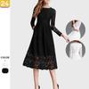 2025 Autumn Women's Lace Hollow Round Neck Slim Dress