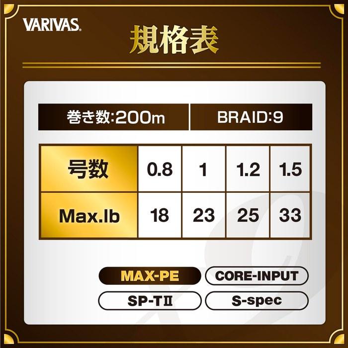 [Varivas] Super Trout Advance Max Power PE X9 (S-спецификация) 200м #1 Белый + Темный Шампанское Золотой