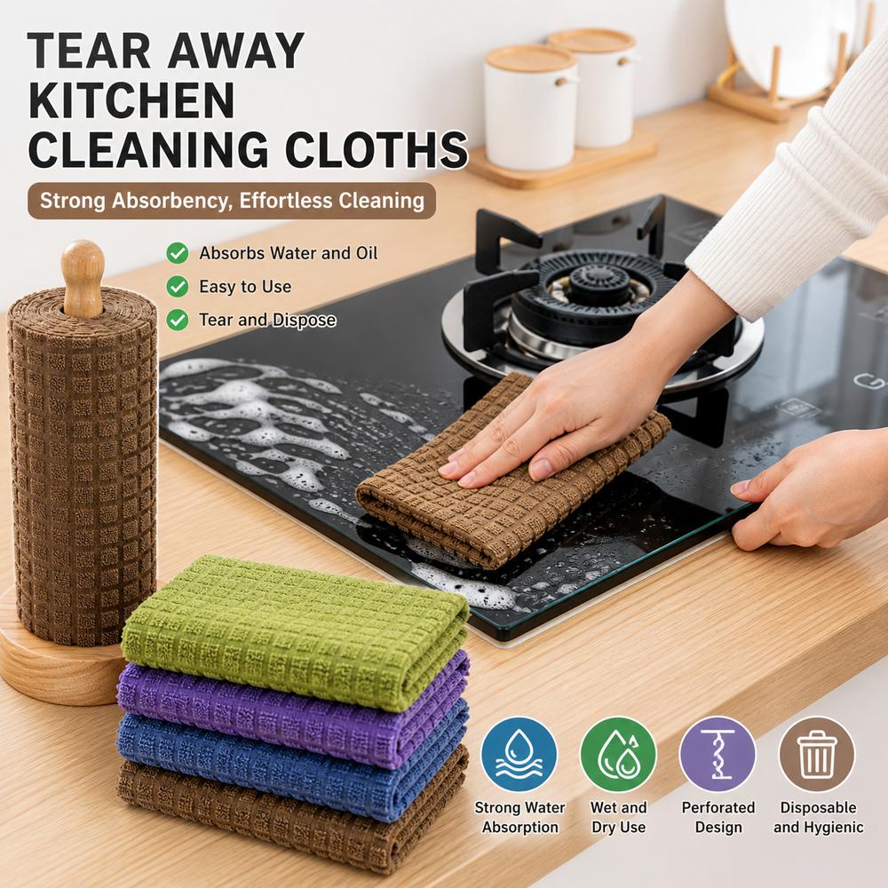 20Pcs/Roll Absorbent Dishwashing Cloths Tear Away Cloth Roll Kitchen Cleaning Cloths Wet and Dry