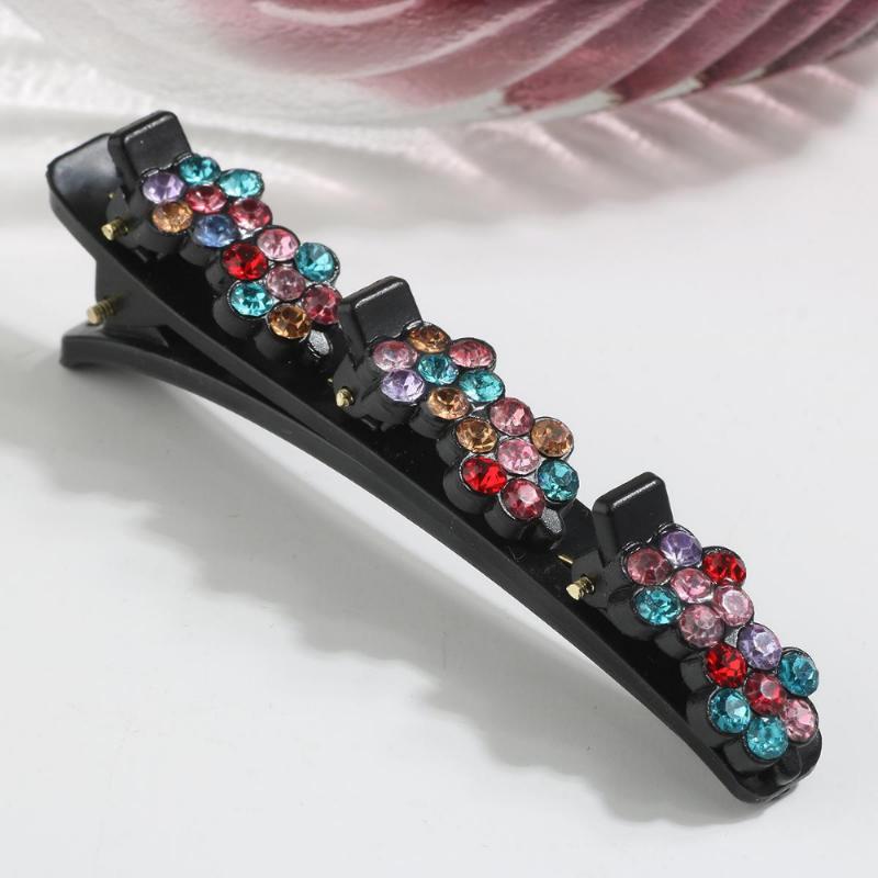 4pcs Sparkling Crystal Stone Braided Hair Clips Women Satin Fabric Hair Clips,Rsvelte Braided Hair Clip with 3 Small Clips, Multi Clip Hair Barrette