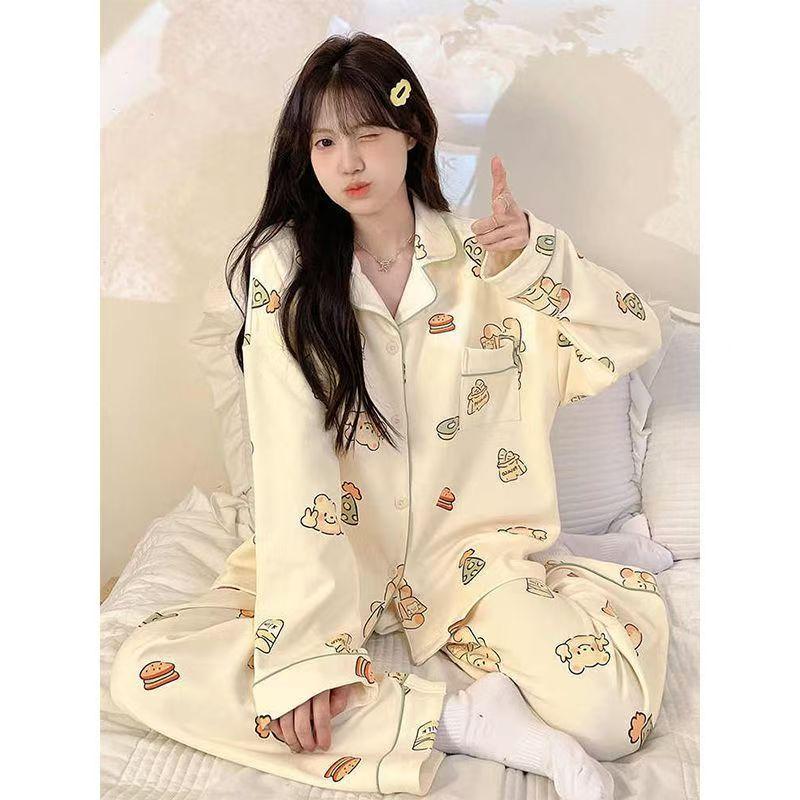 Super cute cartoon blue baby elephant pajamas women's spring and autumn long-sleeved trousers sweet suit student dormitory loungewear