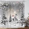 Snowman Cartoon Christmas Winter Shower Curtain Merry Christmas Red Bird Snowy Pine Bathroom Decor Polyester Bathtub Curtain