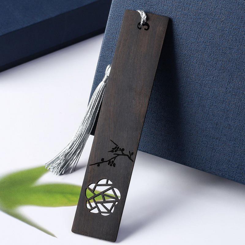 Ebony Plum Blossom Window Lattice Bookmark Set: Customizable Logo & Name, Red Bean Acacia Pair - Cultural and Creative Gift