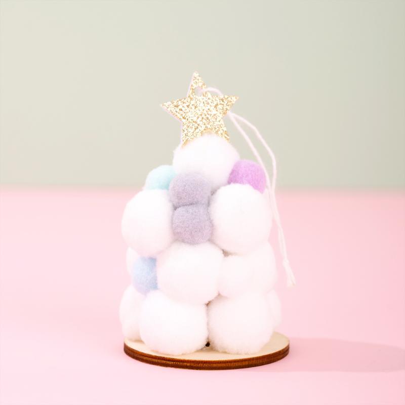 Christmas Tree Ornaments Lightweight Soft Fluffy Pom Poms with Gold Star Topper Ideal Xmas Gift for Family