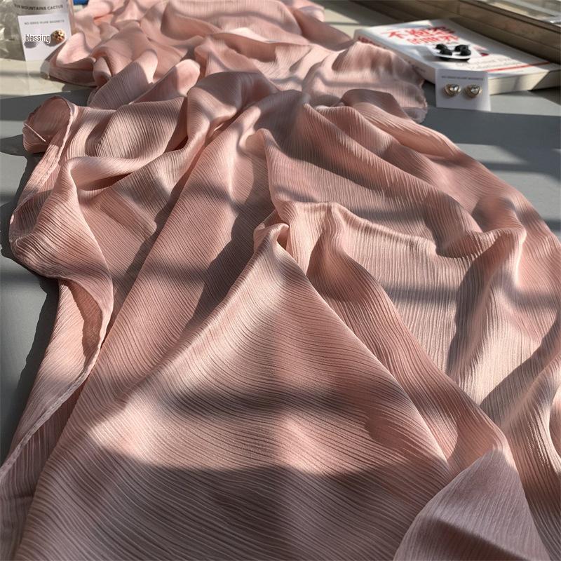 2023 Natural Wrinkled Solid Color Long Crepe Silk Scarf WJA14