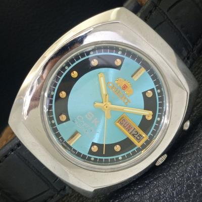ЯПОНИЯ ВИНТАЖ ORIENT SK CRYSTAL АВТОМАТИЧЕСКИЕ МУЖСКИЕ ЧАСЫ С НЕБЕСНО-ГОЛУБЫМ ЦИФЕРБЛАТОМ a703412-1