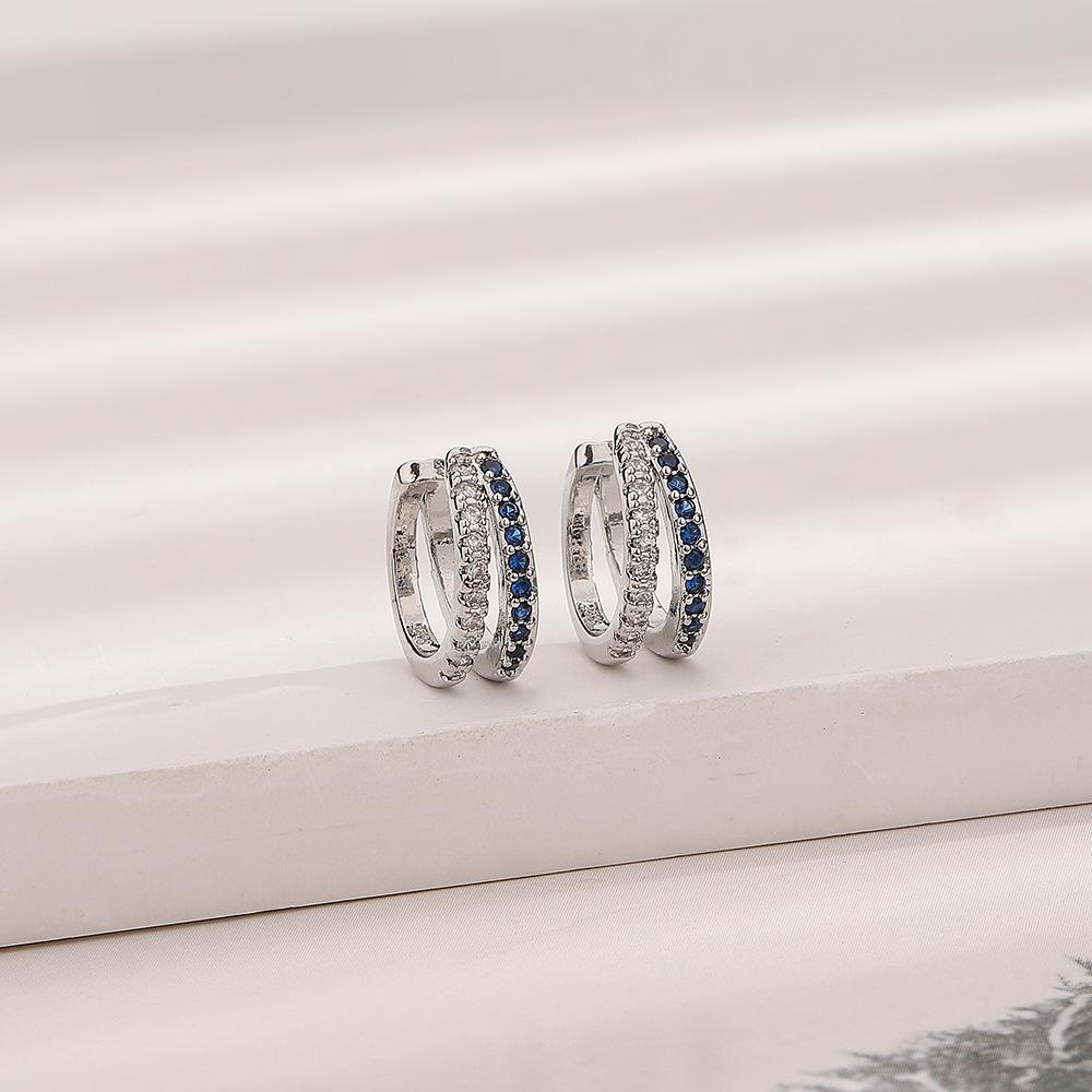 Двухслойные голубые бриллиантовые клипсы для ушей без пирсинга ушей, популярные темпераментные хипстерские цветные бриллианты в форме буквы С, двухрядные клипсы для ушей