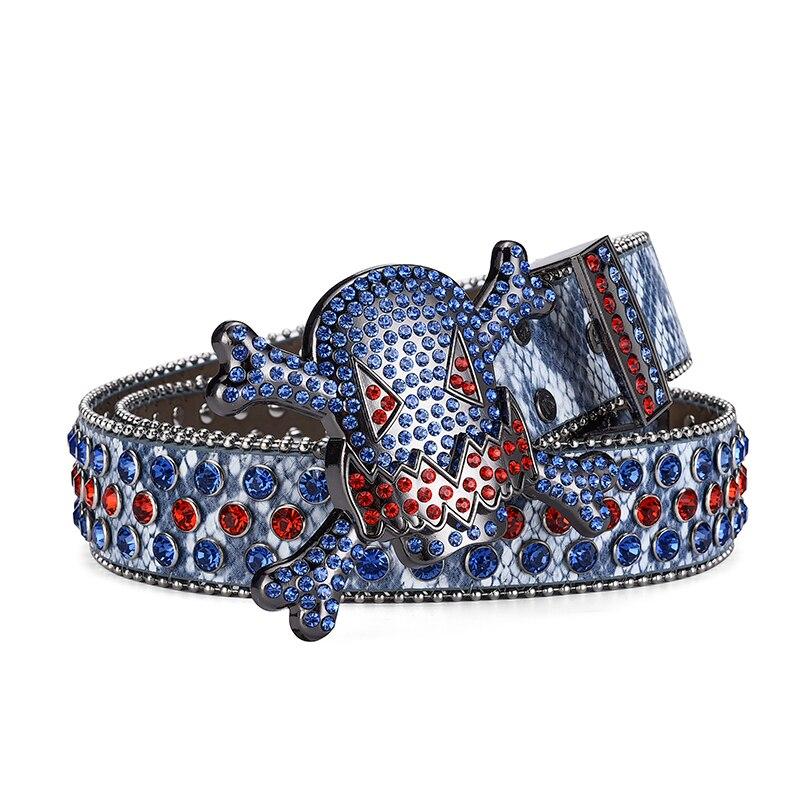 Женские джинсы с пряжкой в виде черепа и стразами, ремень Y2K, блестящий заклепочный ремень из искусственной кожи с искусственными бриллиантами, мужской ремень в стиле панк-рок