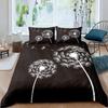 Dandelion Duvet Cover Flower Romance Theme Black and White Bedding Set Boys Girls Teens Microfiber Comforter Cover with Zipper