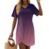 Женские модные повседневные свободные платья с коротким рукавом и V-образным вырезом