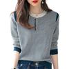 [MARIA MARFA] Ladies Tops Spring Knit Check Pattern Wind Adult Round Neck Spring Clothes Spring Items Looks Like an Adult Simple Knit Blue 5S-M06-BLS
