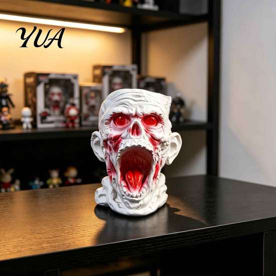 Horror Theme Stationery Holder Gothic Skull Pen Holder, Realistic Zombie Head Makeup Brush Organizer, Large Capacity Desktop Spooky Storage Container,
