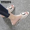 Women's Summer Mid-heel Thick Heel Women's Shoes Soft Leather Sandals and Slippers Fashion Open Toe Women's Slippers