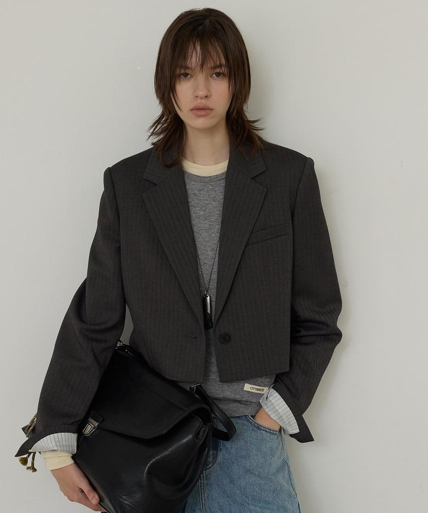 CITYBREEZE Single One-Button Tailored Crop Jacket_Charcoal