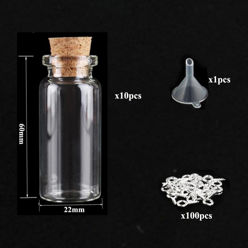 5-10pcs Small Mini Glass Bottles Jars with Cork Stoppers, 100pcs Eye Screws and 1pcs Small Funnels DIY Jewelry Making
