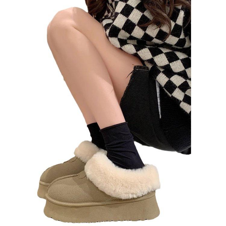 Теплые и утепленные зимние ботинки на толстой подошве для женщин, зима 2024, новые утолщенные бархатные ботинки большого размера из хлопка, пушистые ботинки