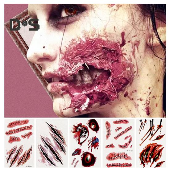 20Pcs Tattoo Stickers Realistic Fake Blood Scars Cuts Injuries Halloween Zombie Makeup Tattoo Sticker Waterproof Temporary Scar Wound Prank Props