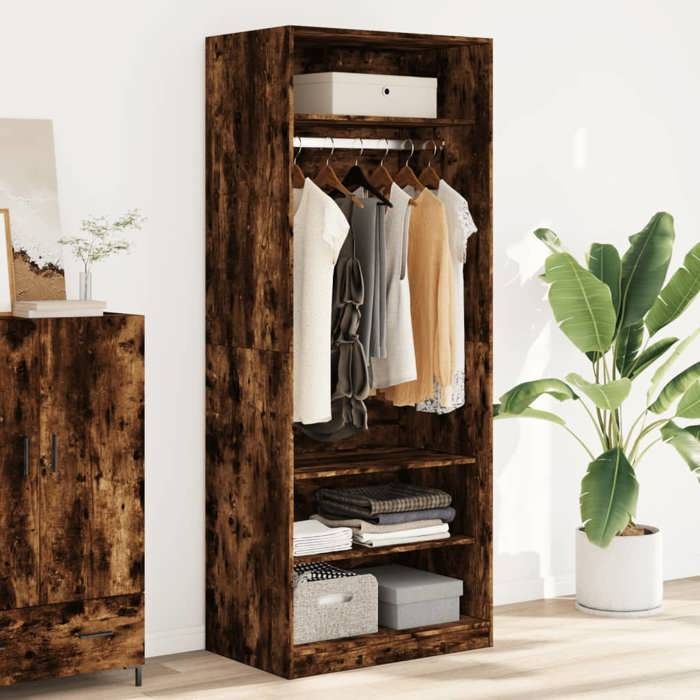 VidaXL Wardrobe Smoked Oak 80x50x200 Cm Engineered Wood, Storage Cabinet, Wardrobe Organizer, Cabinet, 3307697