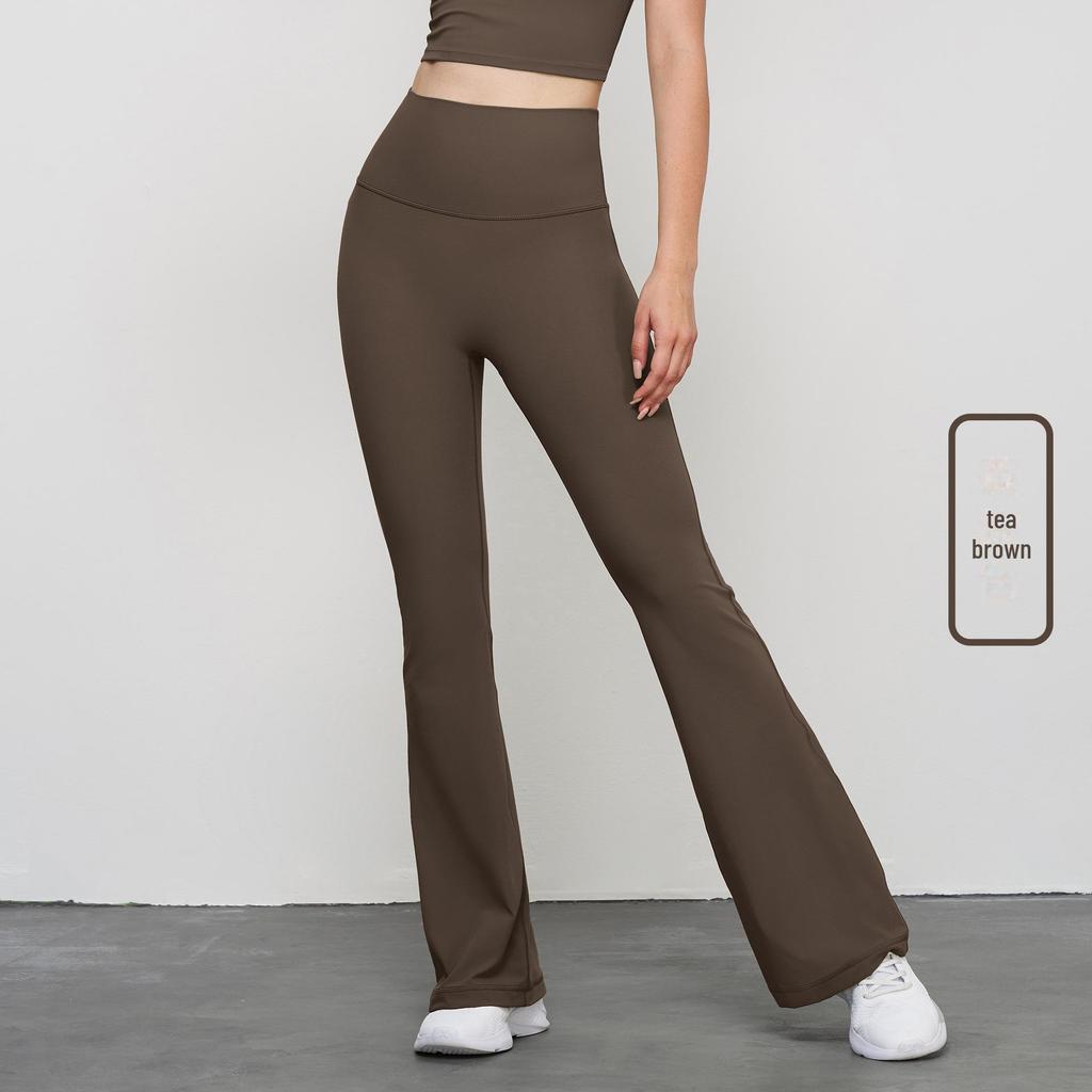 Брюки для йоги с высокой талией и расклешенным низом для весны/лета - Уличные широкие штанины, облегающий крой