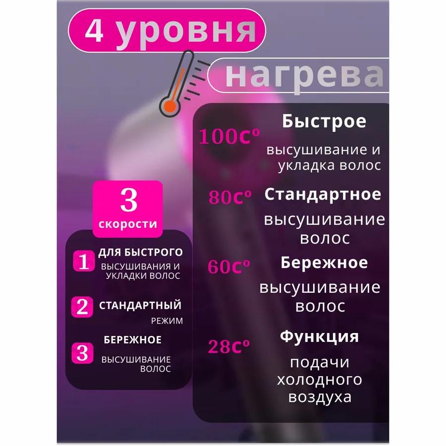 Фен1 2500 Вт, скорости 3, количество насадок 5, серый, розовый