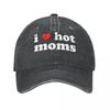 Бейсбольные кепки I Love Hot Moms с красным сердцем, потертые хлопковые головные уборы в стиле унисекс, уличные кепки для бега, гольфа, регулируемые кепки, шляпа