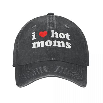 Бейсбольные кепки I Love Hot Moms с красным сердцем, потертые хлопковые головные уборы в стиле унисекс, уличные кепки для бега, гольфа, регулируемые кепки, шляпа