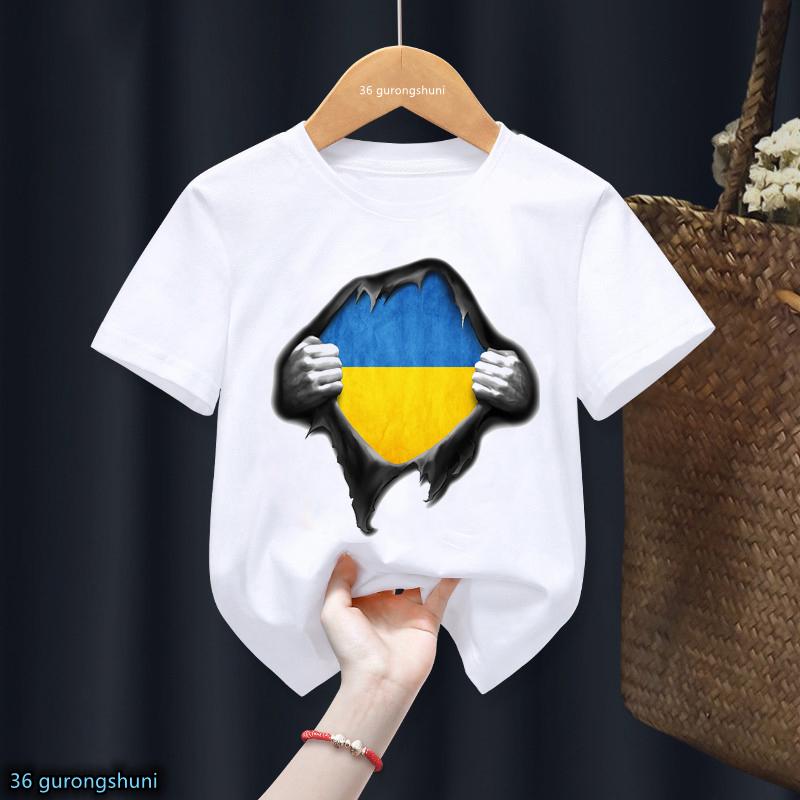 Футболка для мальчиков Милая футболка Украина Украинская футболка Харадзюку Детская футболка Футболка Маленькие мальчики Девочки Унисекс Топ Футболка с коротким рукавом