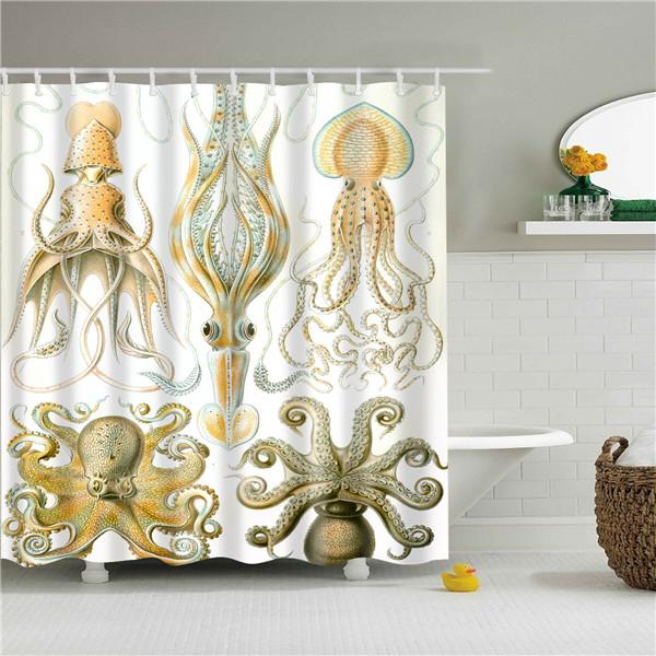 Средиземноморские Животные Осьминог Ванная Комната Душевые Занавески Ткань Водонепроницаемый Полиэстер Занавеска для Ванной С Крючками
