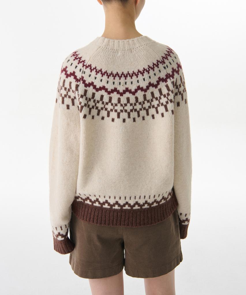 MUSINSA STANDARD WOMAN Женский свободный вязаный свитер в стиле Fair Isle [Кремово-бежевый]